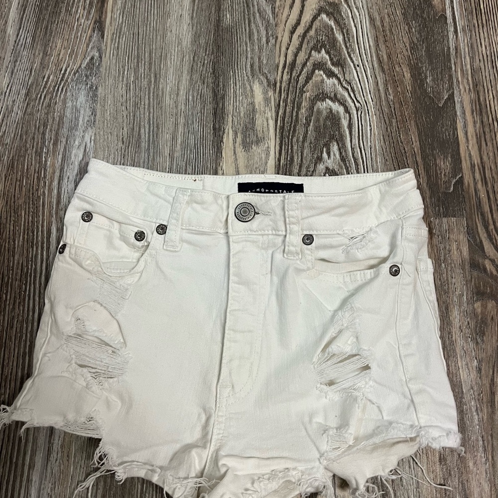 Aeropostale White Distressed Jean Shorts